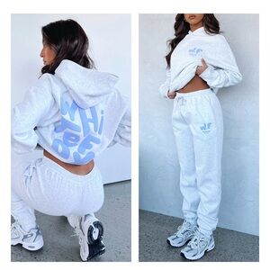 White and Blue WHITE FOX Hoodie and Joggers Set